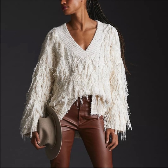Anthropologie Fringed Pullover Sweater Size Large NWT - Picture 1 of 14